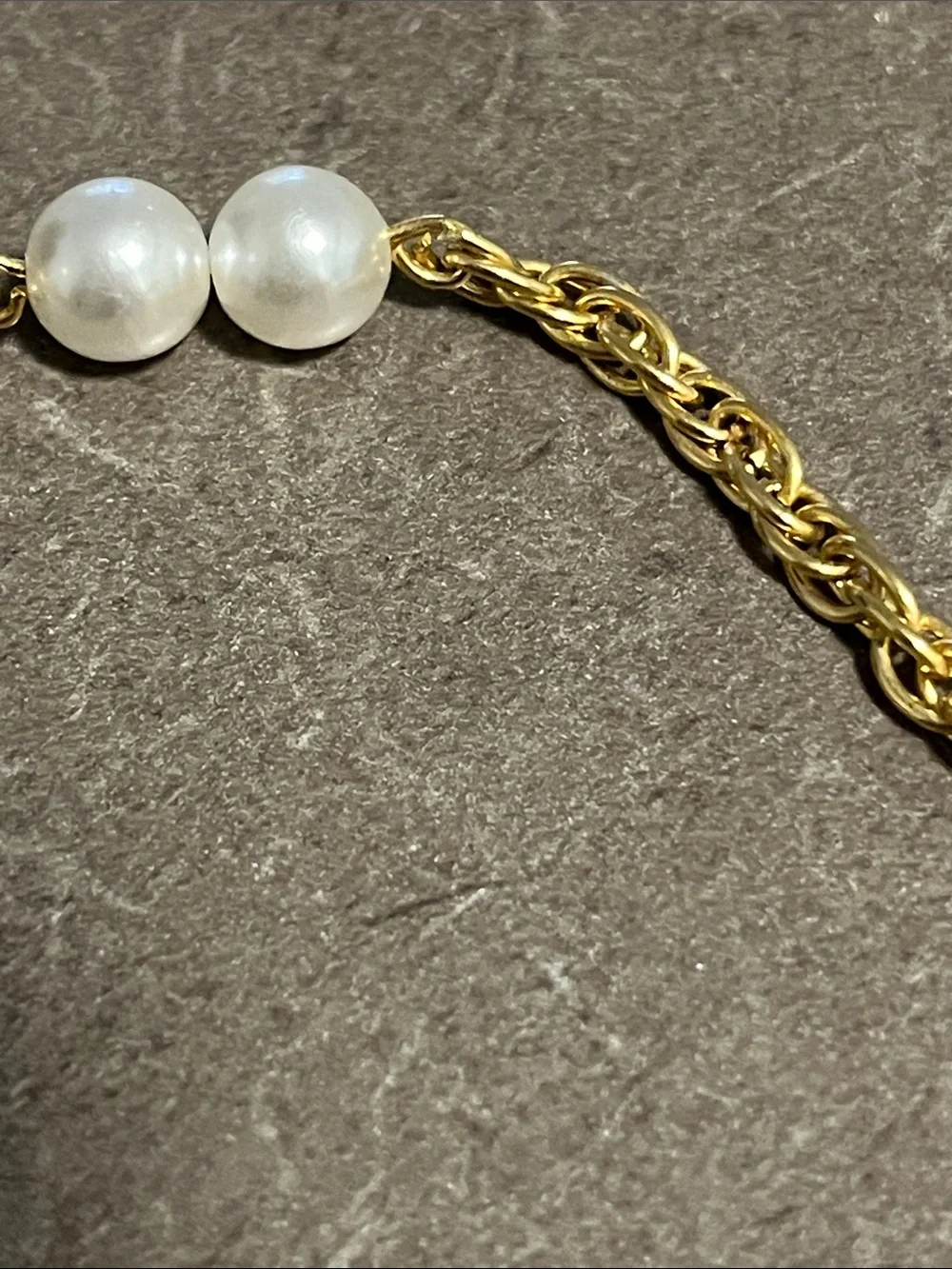 Gold Rope Chain Necklace with White Pearl Accents - nice decorative clasp 12” - Picture 3 of 3